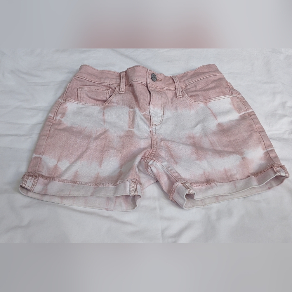 Girls Pink And White Denim Tie-dye Shorts